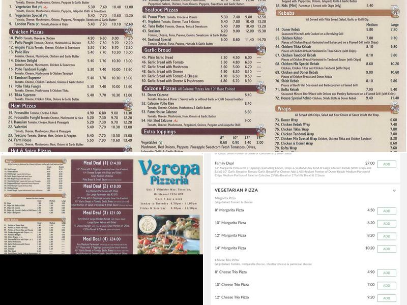 Verona Pizza Hartlepool Menu