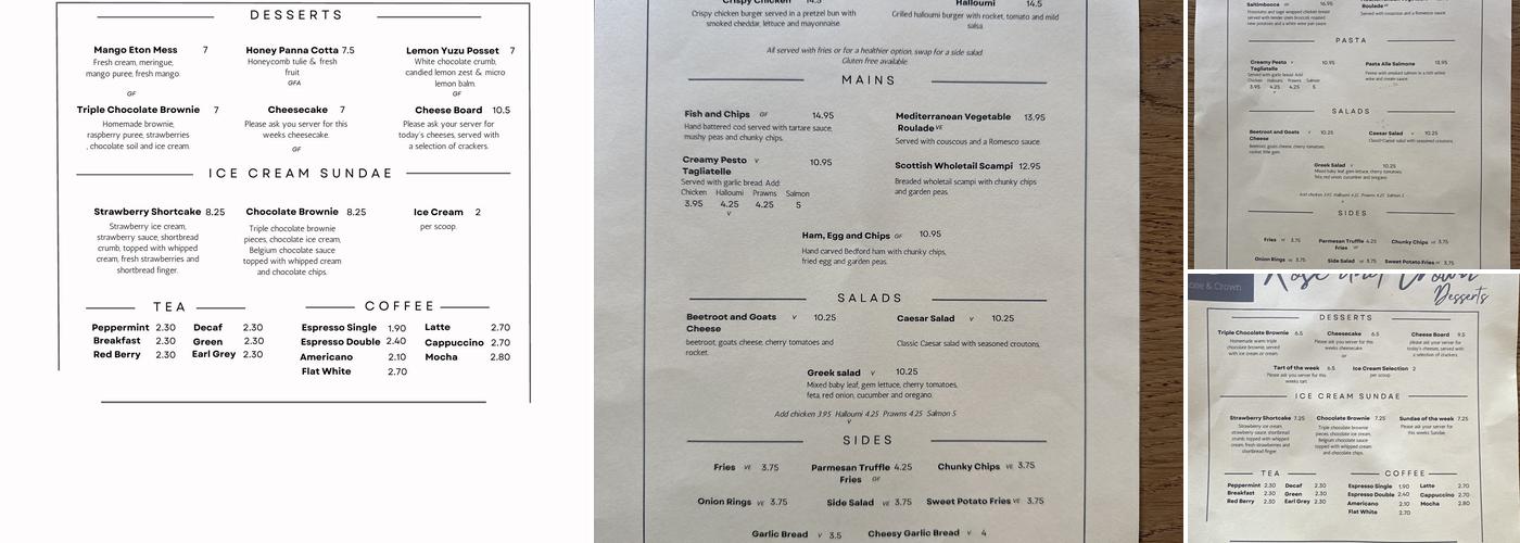 Rose & Crown Hartwell Menu