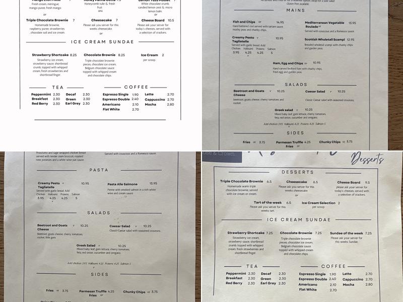 Rose & Crown Hartwell Menu