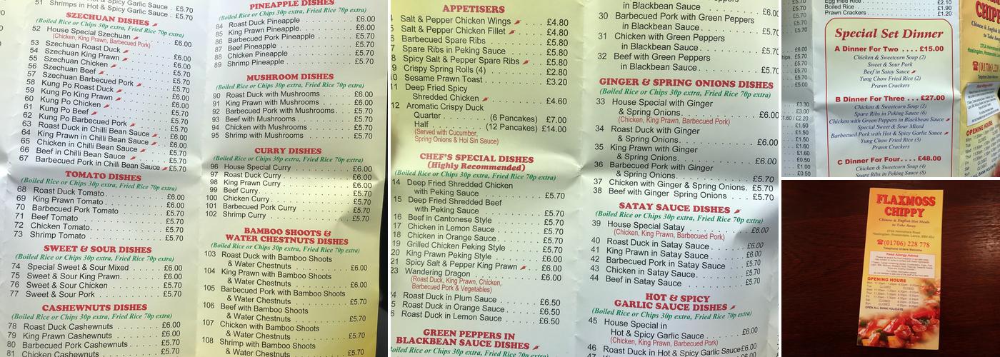 Flaxmoss Chippy Menu