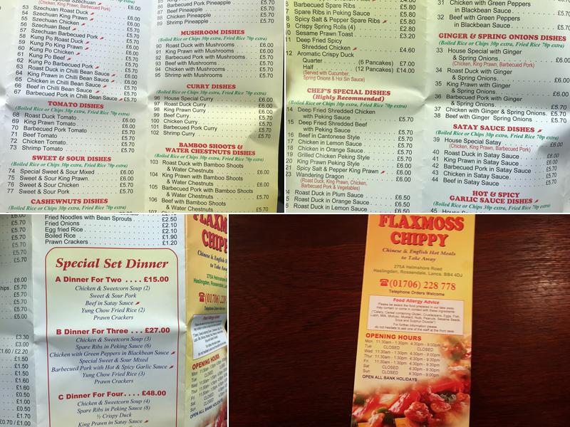 Flaxmoss Chippy Menu