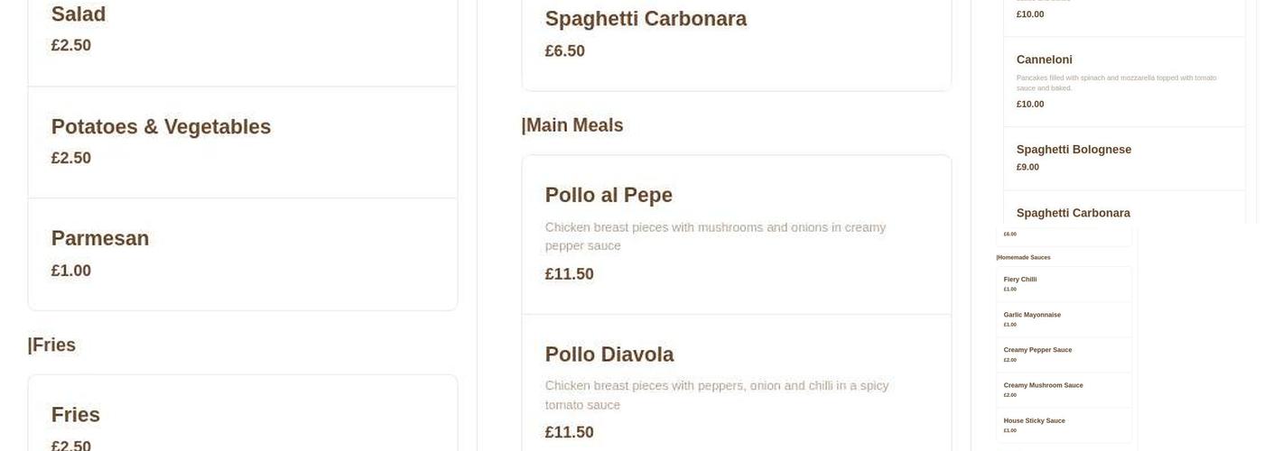 Nino’s Takeaway Menu