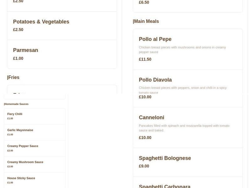 Nino’s Takeaway Menu