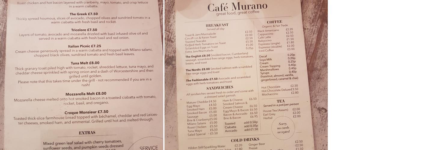 Cafe Murano Menu