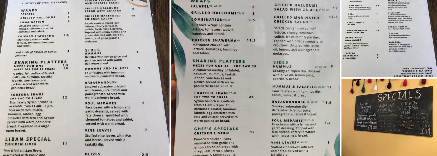 Liban Coast Menu