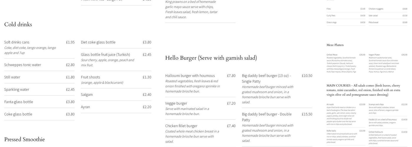 Yaaze Bistro Cafe & Meze Bar Menu