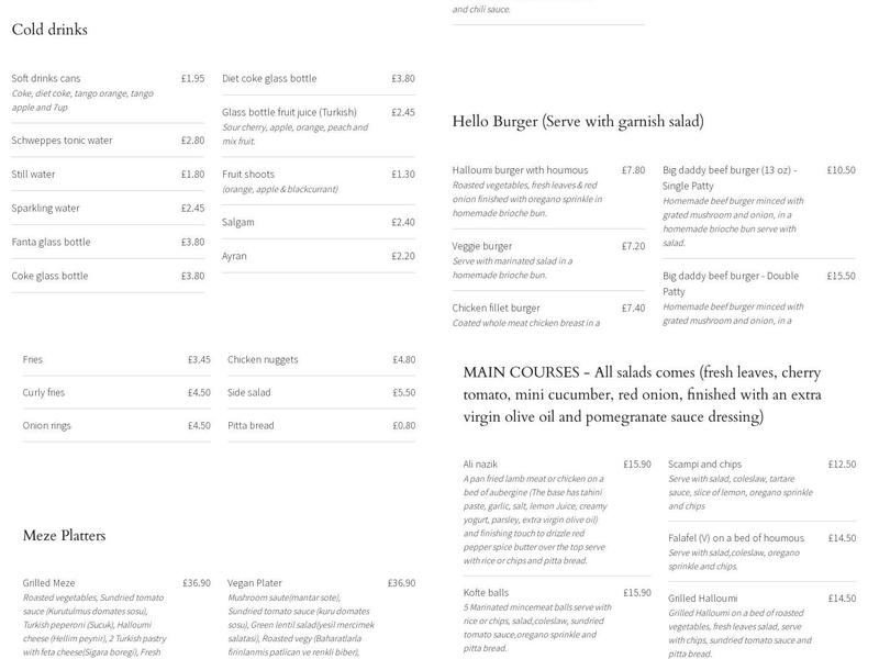 Yaaze Bistro Cafe & Meze Bar Menu