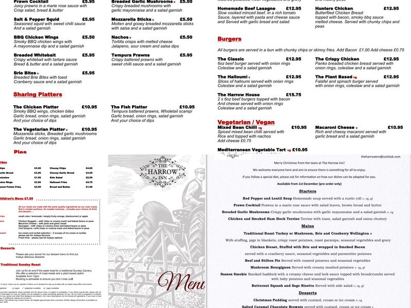 The Harrow Inn Menu