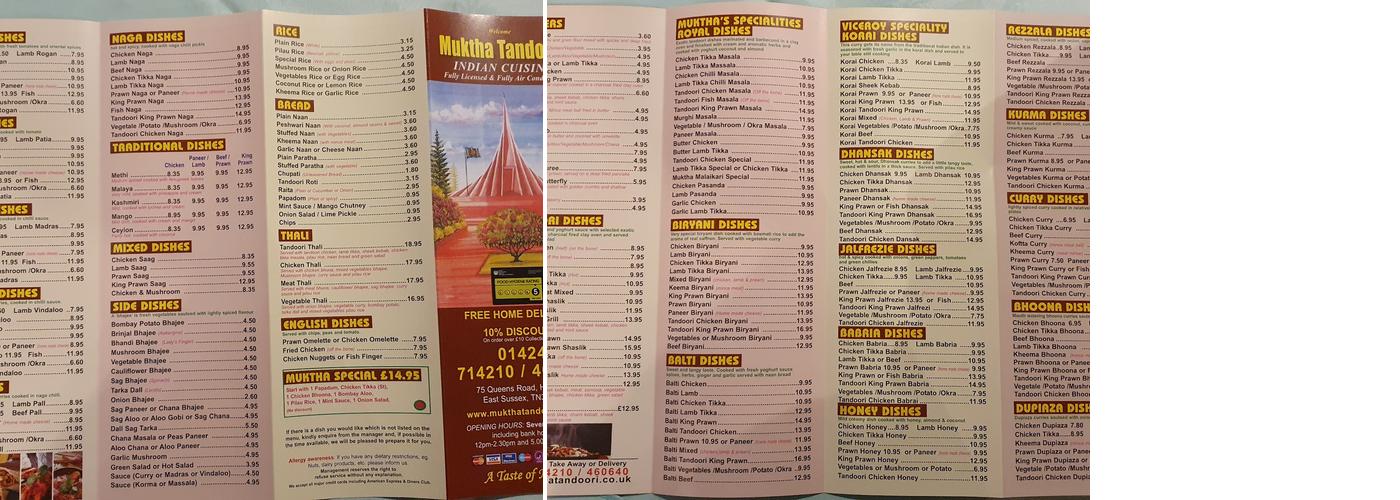 Muktha Tandoori Menu