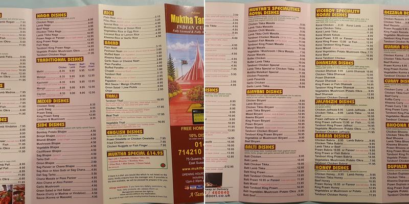 Muktha Tandoori Menu