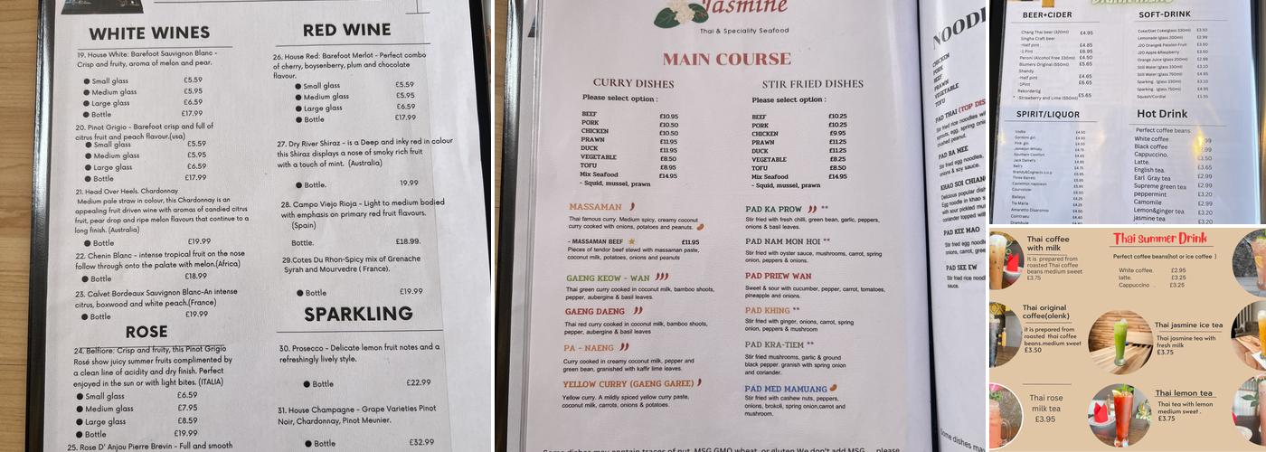 Jasmine Thai & Speciality Seafood Menu