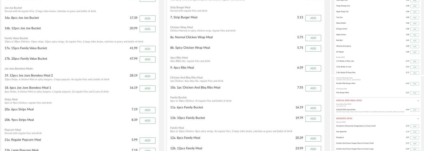 Joe Joes Chicken & Ribs Menu