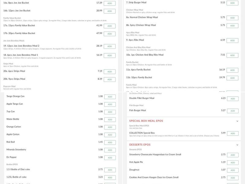 Joe Joes Chicken & Ribs Menu