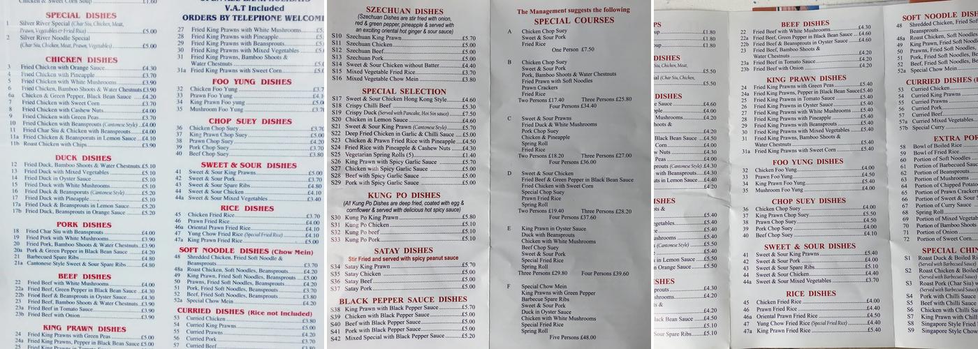 The Silver River Menu