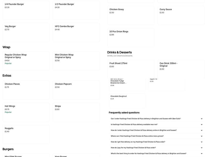 Hastings Fried Chicken & Pizza Menu