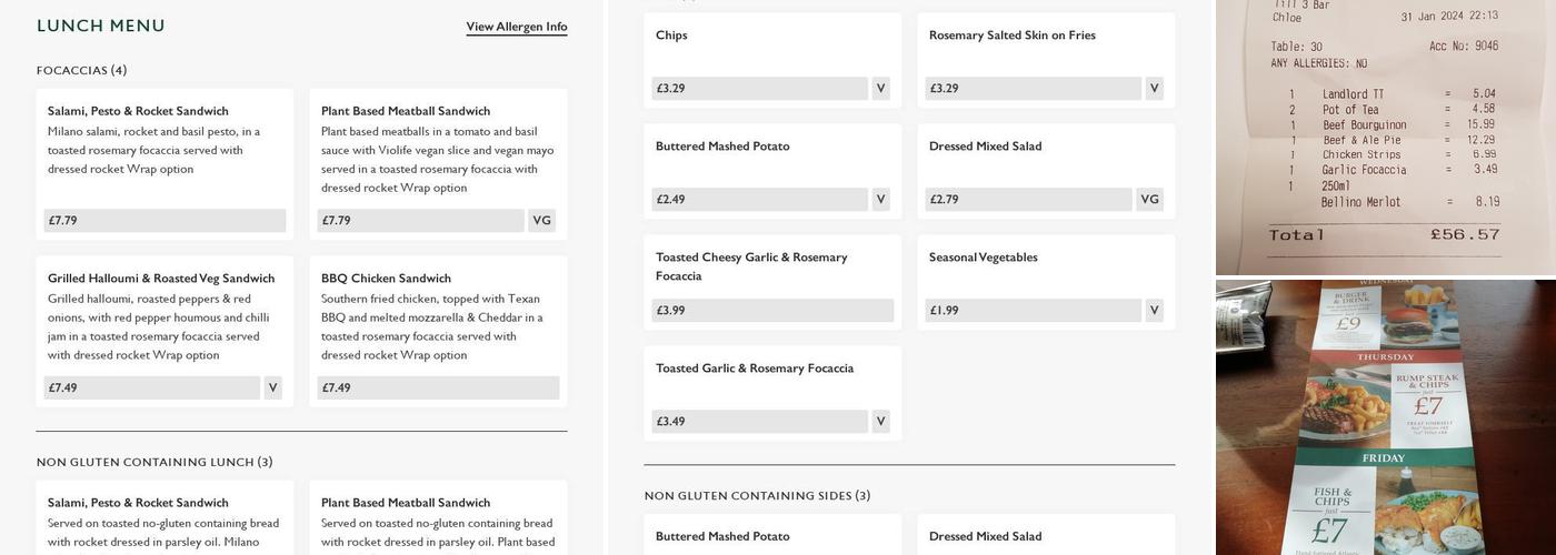 Duke Of Wellington Menu