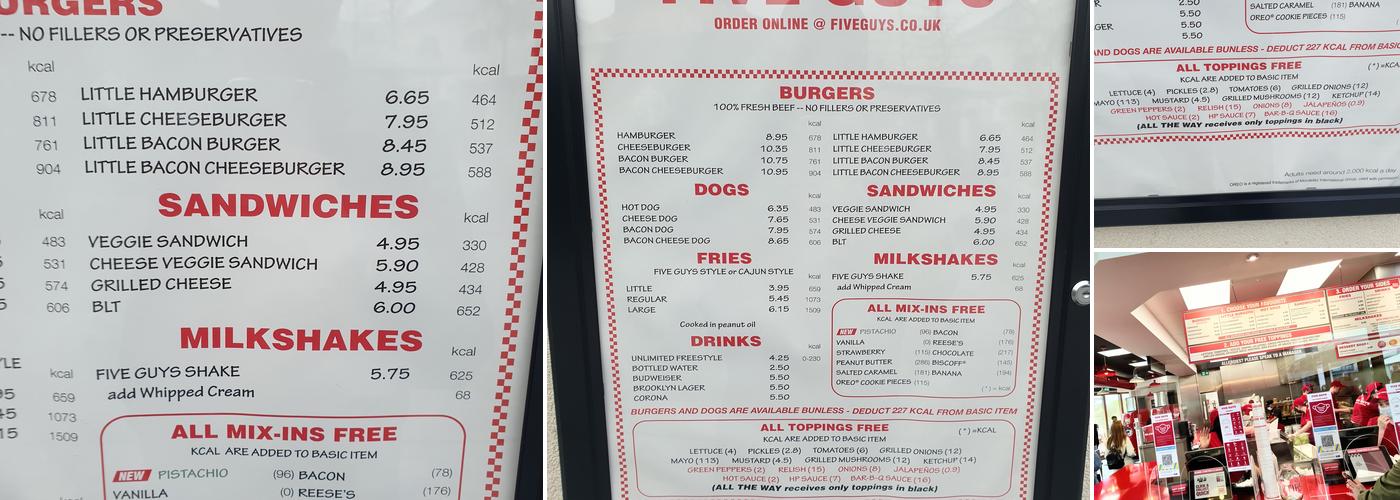 Five Guys West Midlands Designer Outlet Menu