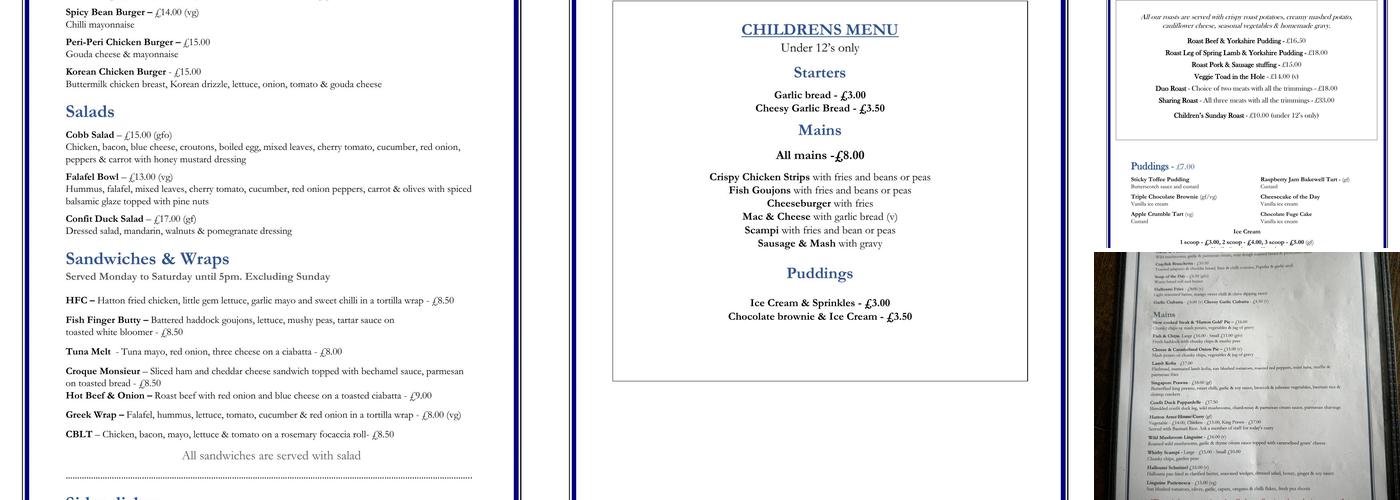 Hatton Arms Menu