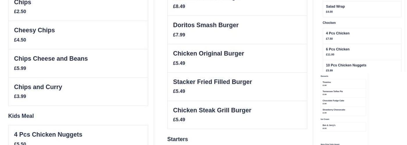 PIZZA TUDOR- HAVANT Menu