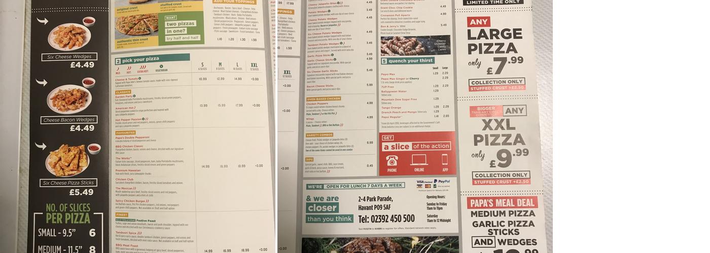 Papa Johns Pizza Menu
