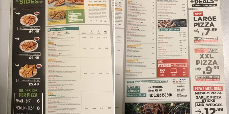 Papa Johns Pizza Menu