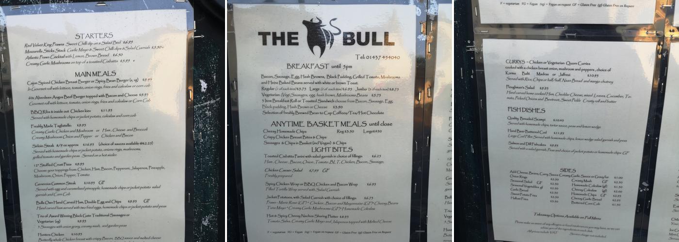 The Bull Inn Menu