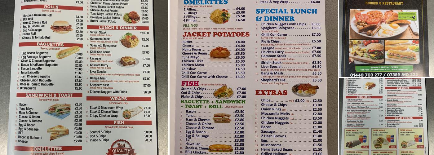 Jenny's Burger restaurant Menu