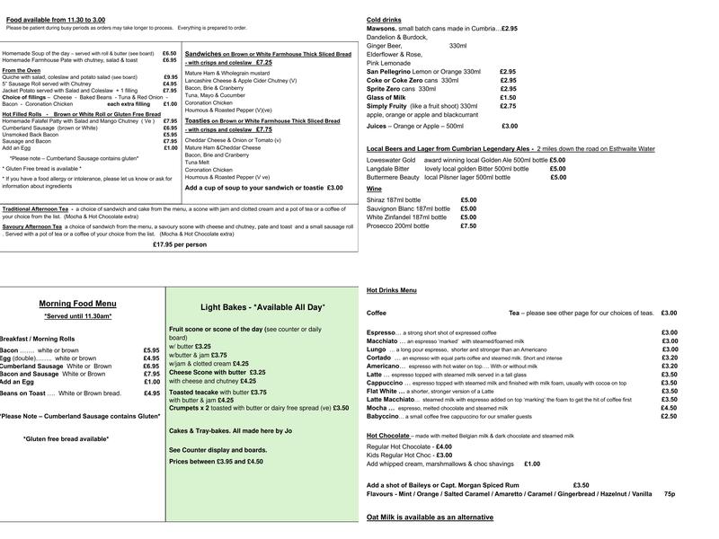 Minstrels Gallery Menu