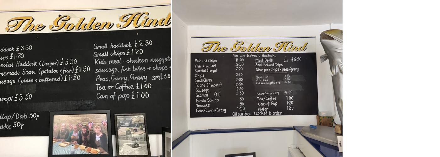 The Golden Hind Fisheries Menu