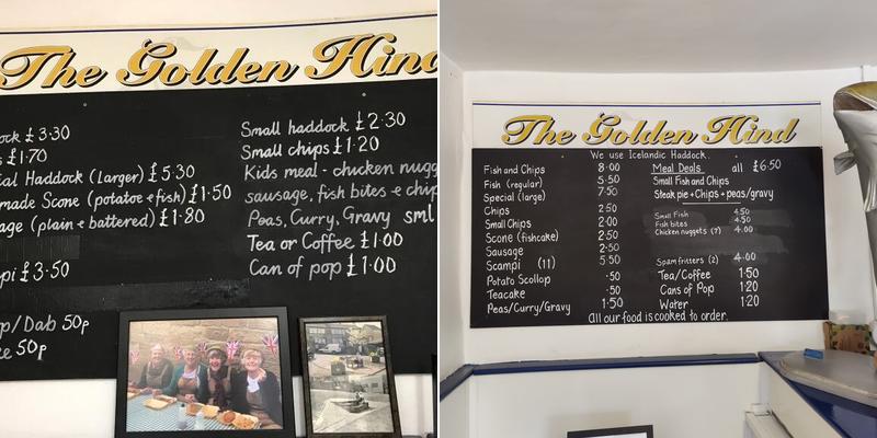 The Golden Hind Fisheries Menu