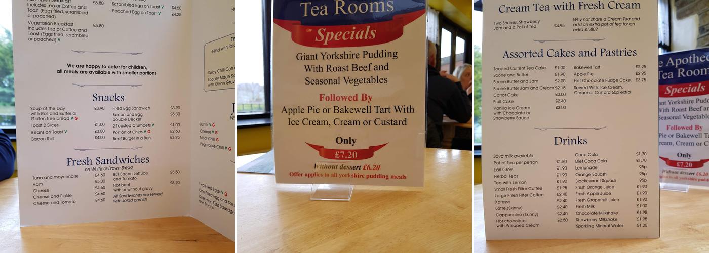 The Apothecary Tea Rooms Menu