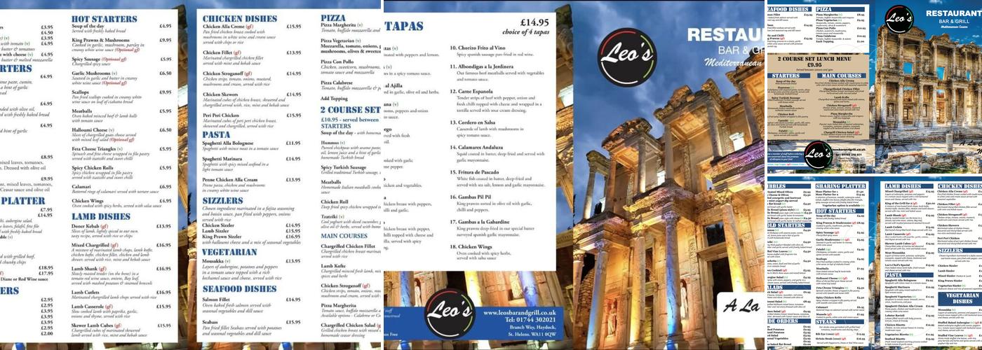 Leo's Bar & Grill | Haydock Menu
