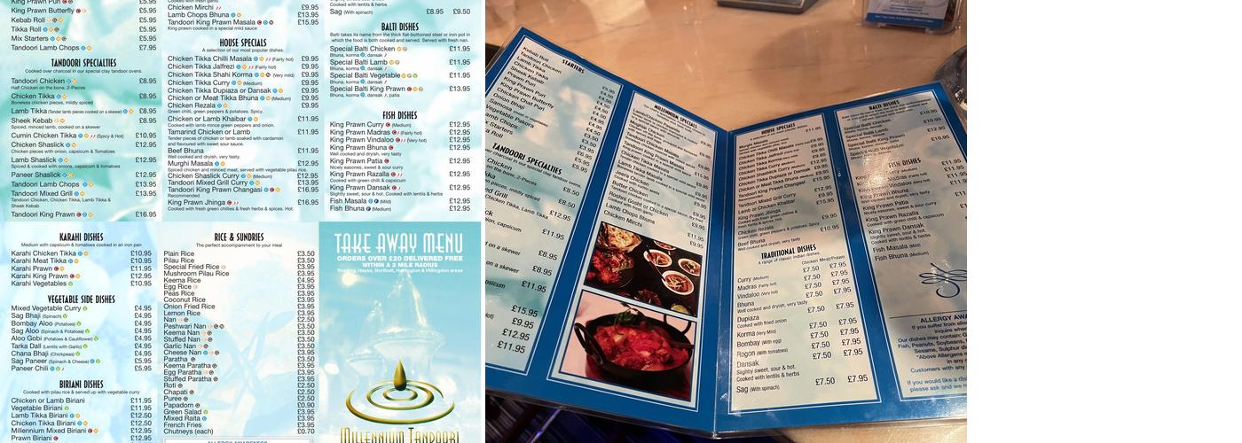 Millenium Tandoori Restaurant Menu