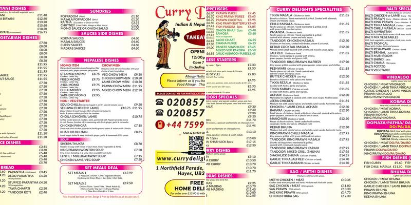 Curry Delight Indian and Nepalese Cuisine Menu