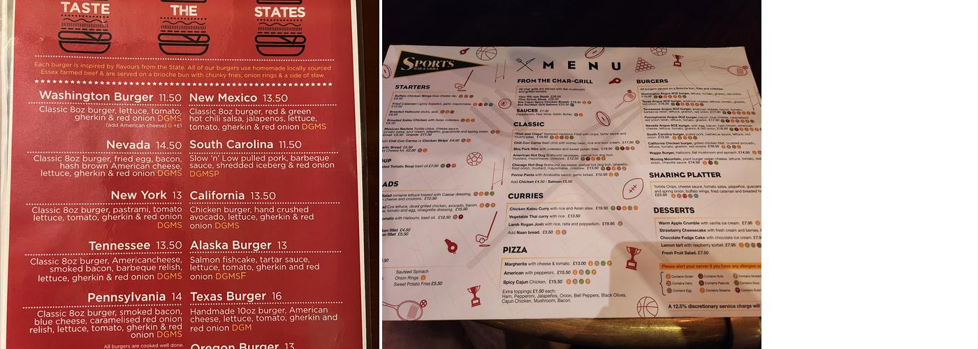 Sheraton Heathrow Sports Bar Menu