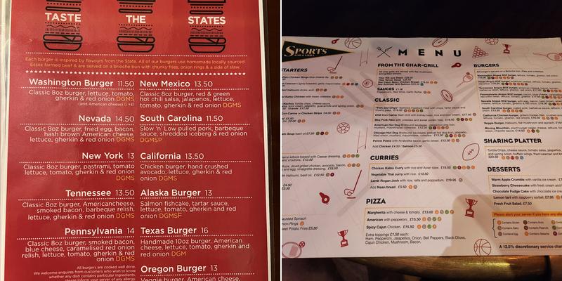 Sheraton Heathrow Sports Bar Menu