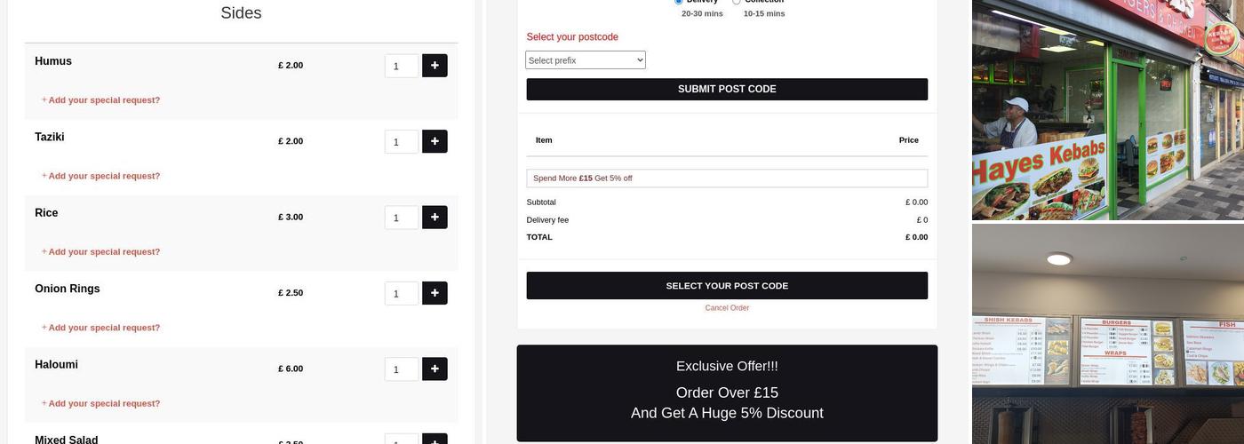Hayes Kebabs Menu