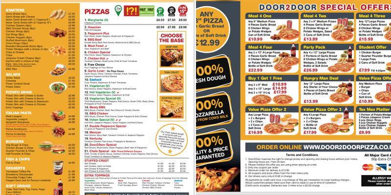 Door 2 Door Pizza Hayes Menu