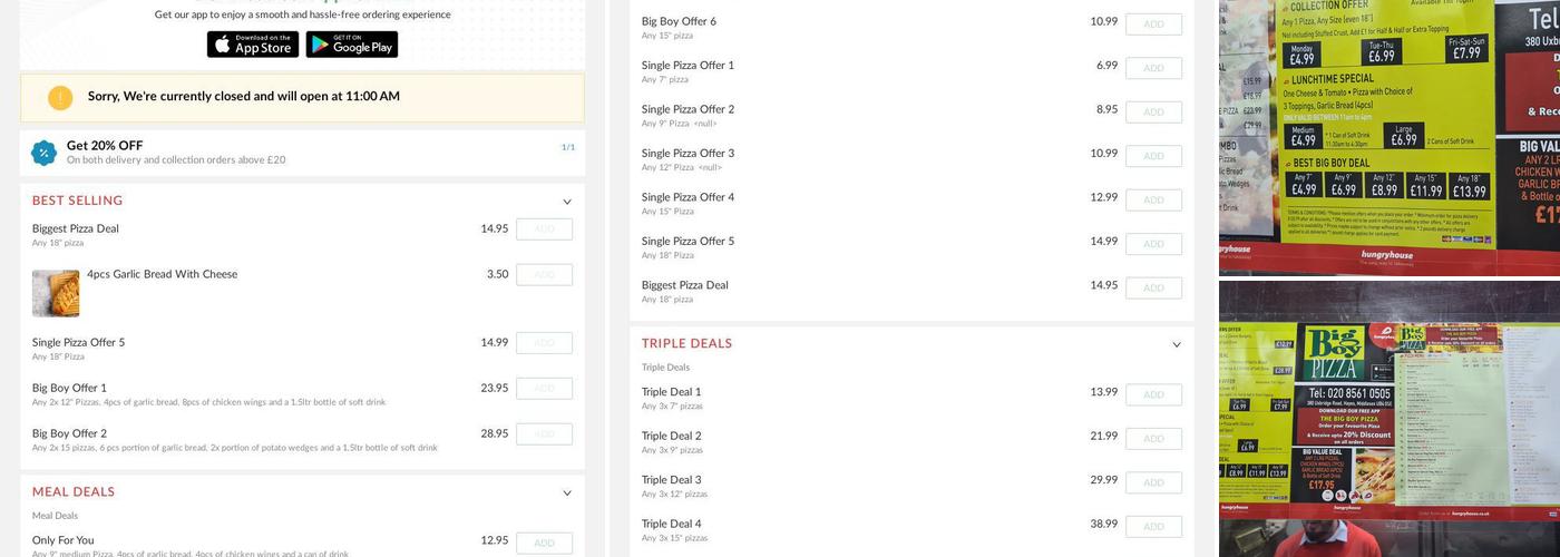 The Big Boy Pizza Menu