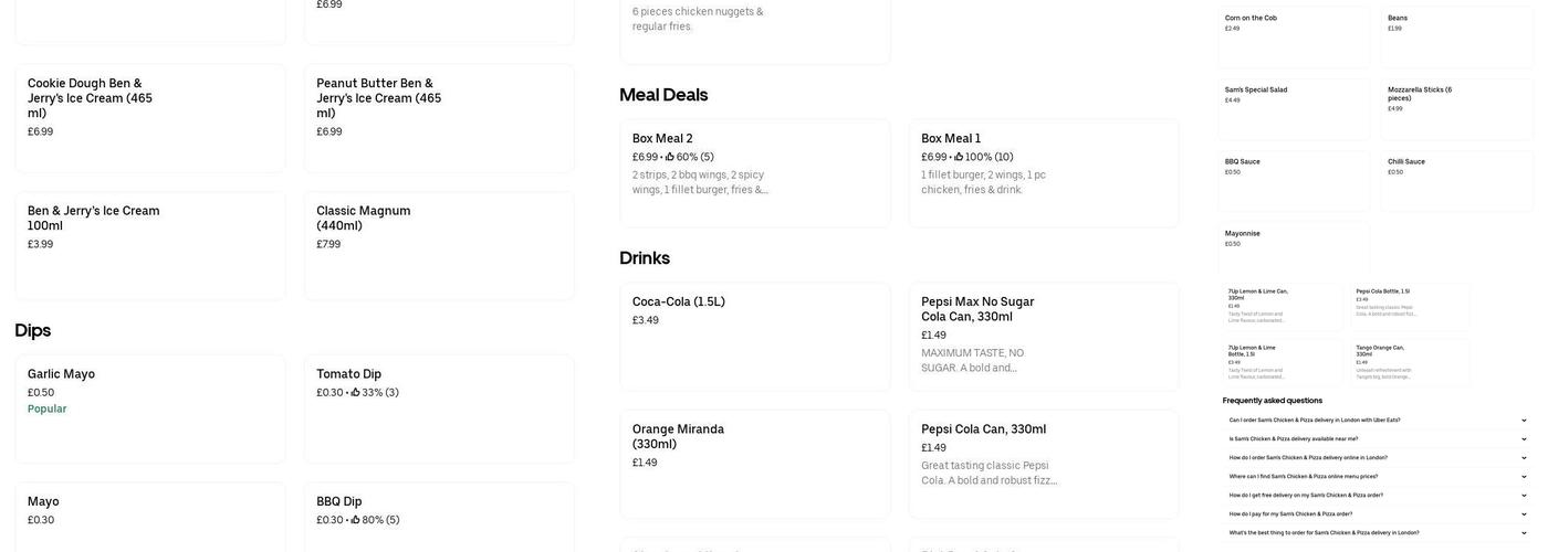 Sam's Chicken & Pizza Menu