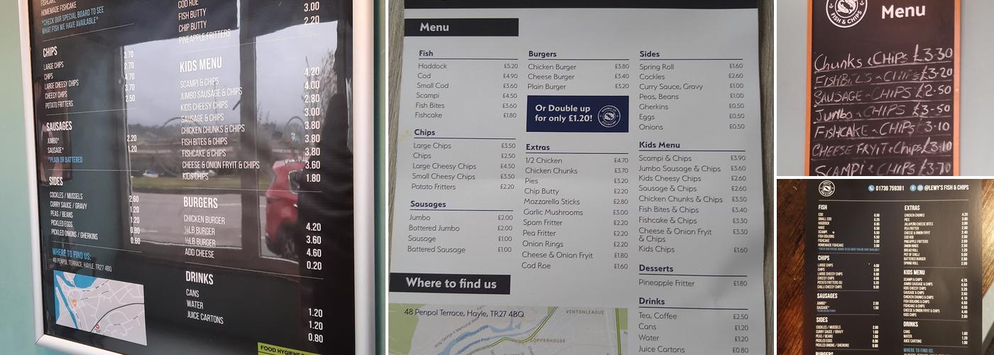 Lewy's Fish and Chips Menu