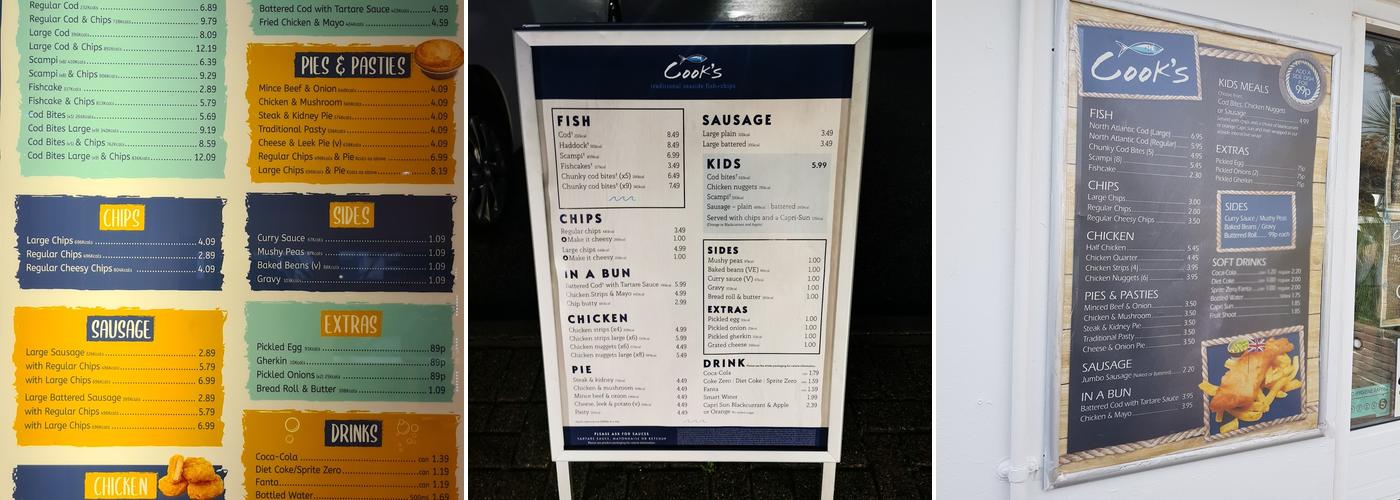 Cook's (of St. Ives) Menu