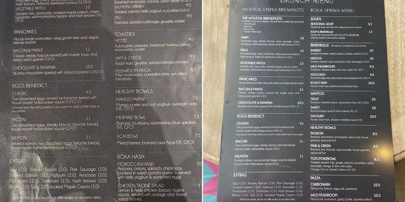 WOLFOX BROADWAY Menu