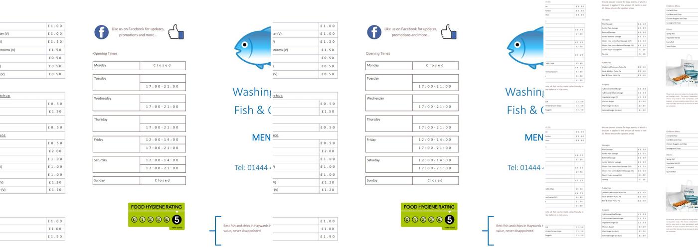 Washingtons Fish & Chips Menu