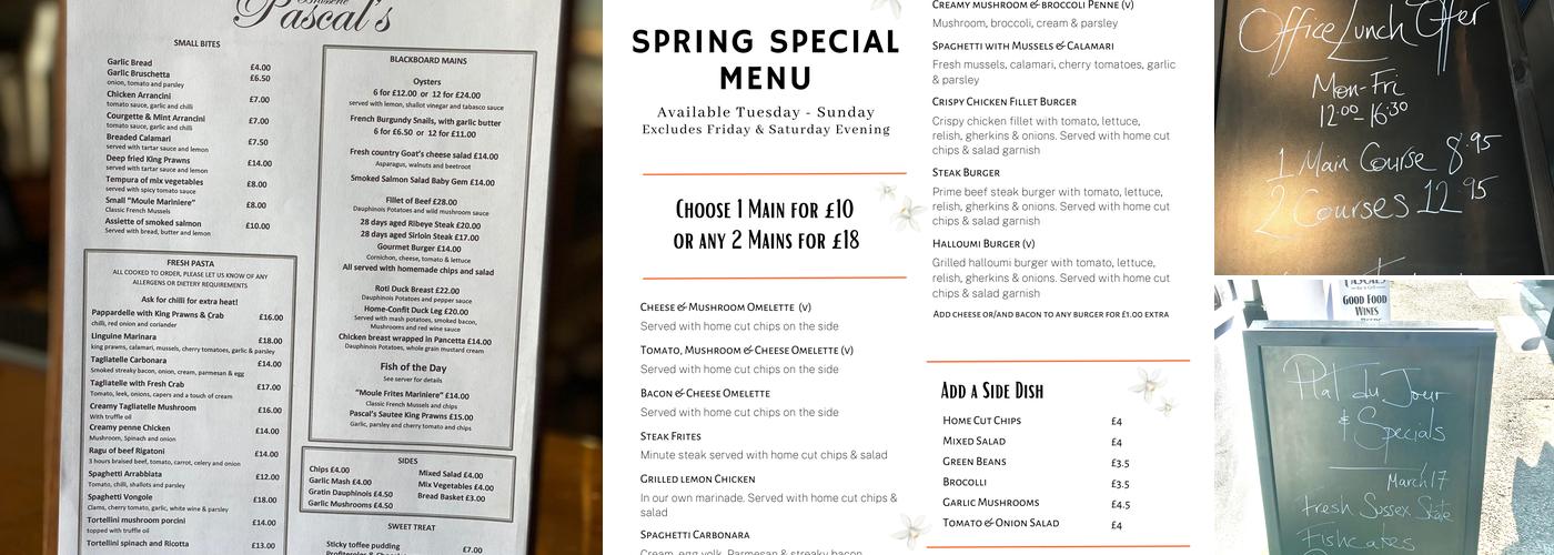 Pascal’s Brasserie Haywards Heath Menu