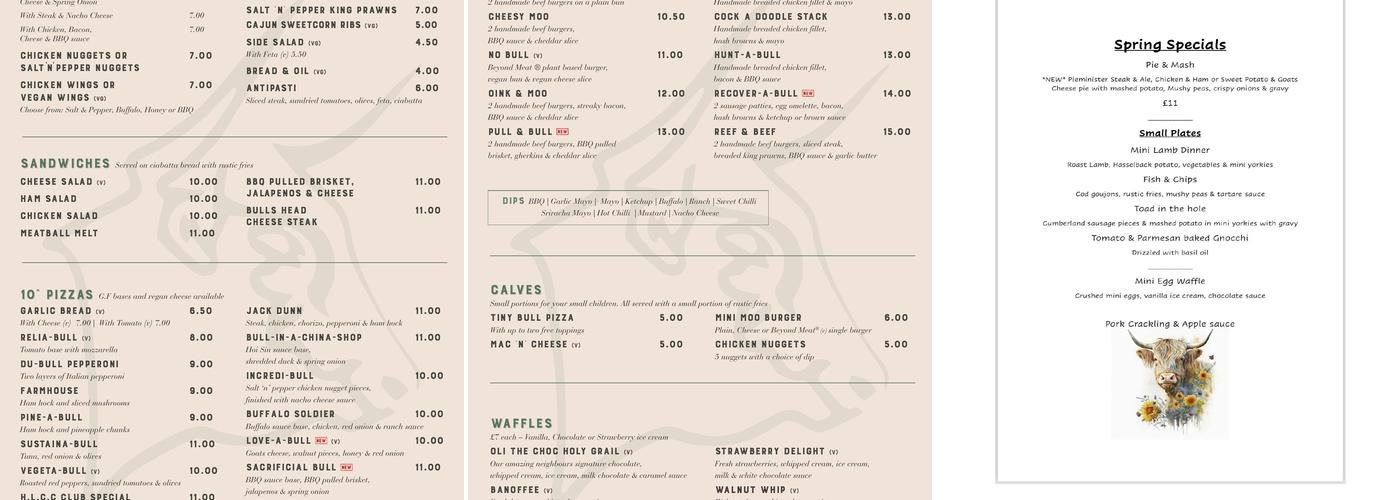 The Bull’s Head Menu