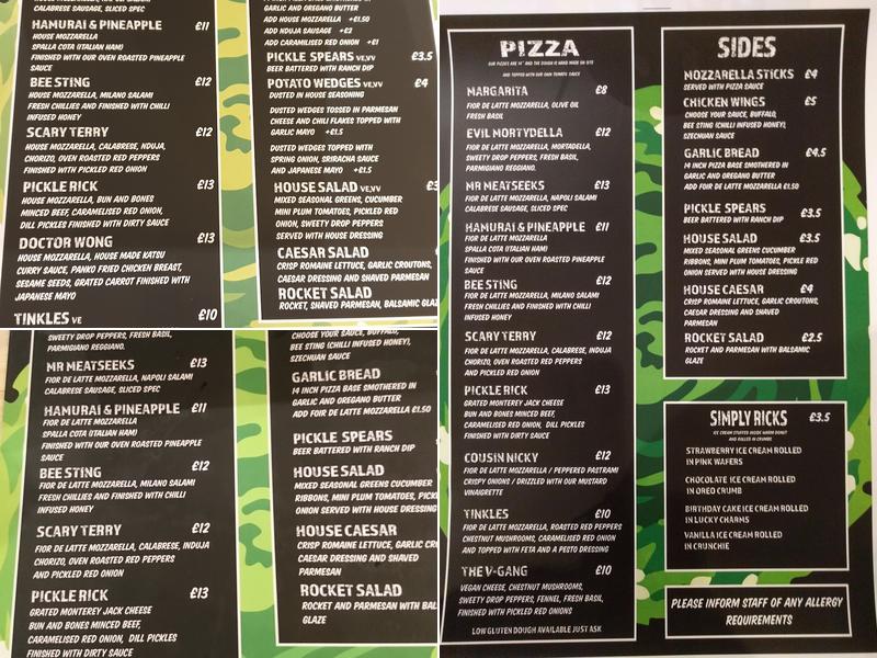 Pickle Rick's Pizza Menu