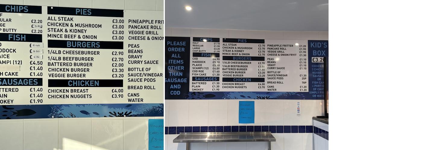 Snettisham Beach Chip Shop Menu