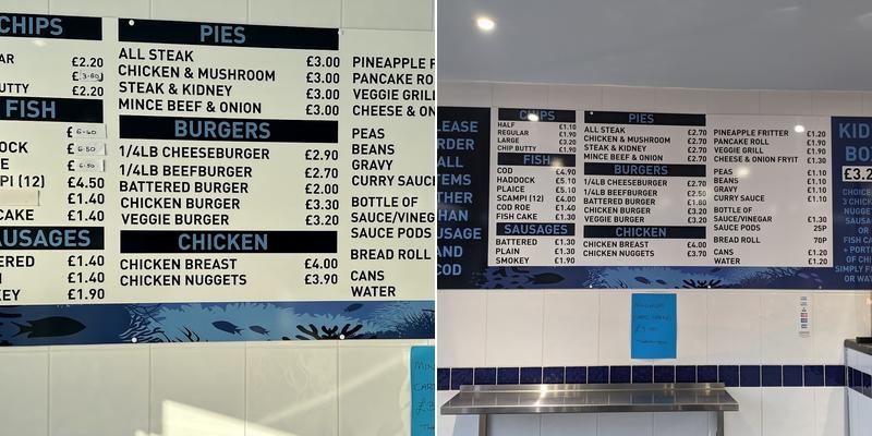 Snettisham Beach Chip Shop Menu