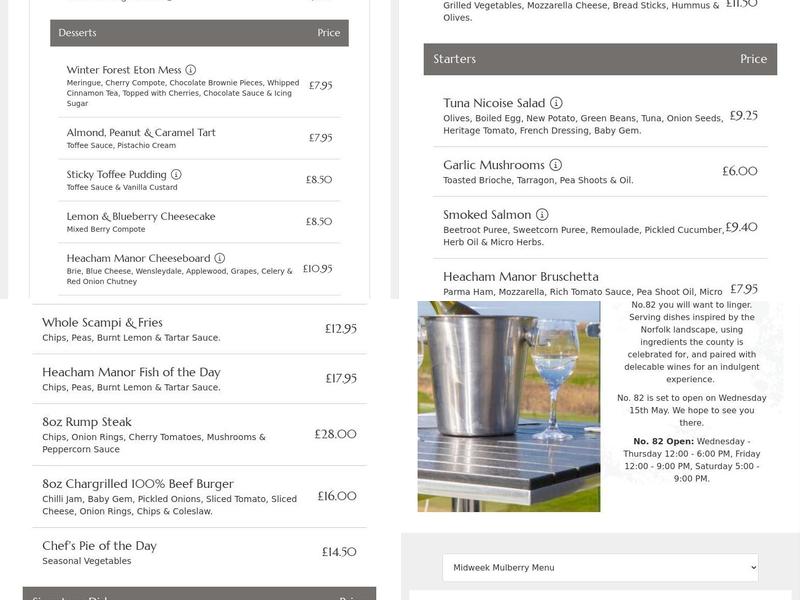 The Mulberry Restaurant Menu